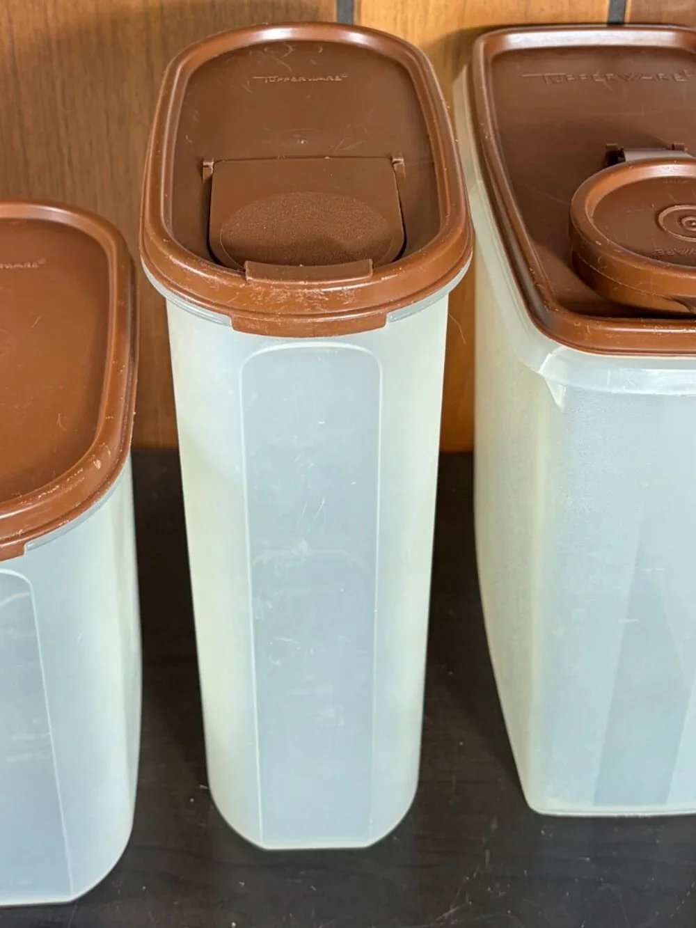 3 Vintage Tupperware Modular Mates Food Storage Containers Sheer Plastic Brown